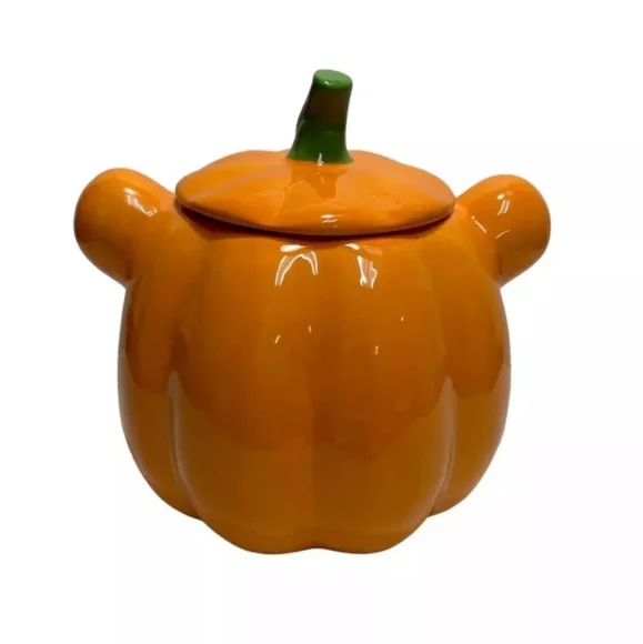 Disney Winnie The Pooh Halloween Pumpkin Ceramic Cookie Jar Canister NEW - Picture 2 of 2